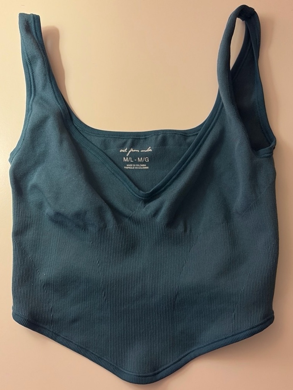 Urban Outfitters Teal Ribbed V-Neck Cropped Tank